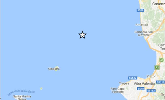 Lieve scossa di terremoto nel mar Tirreno fra le province di Vibo e Catanzaro