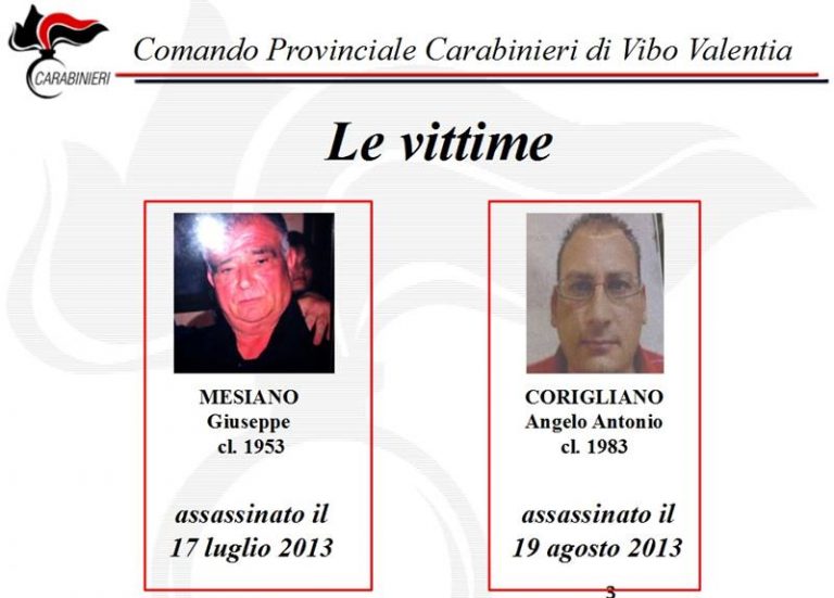 Faida di Mileto, la ricostruzione degli omicidi di Giuseppe Mesiano e di Angelo Corigliano