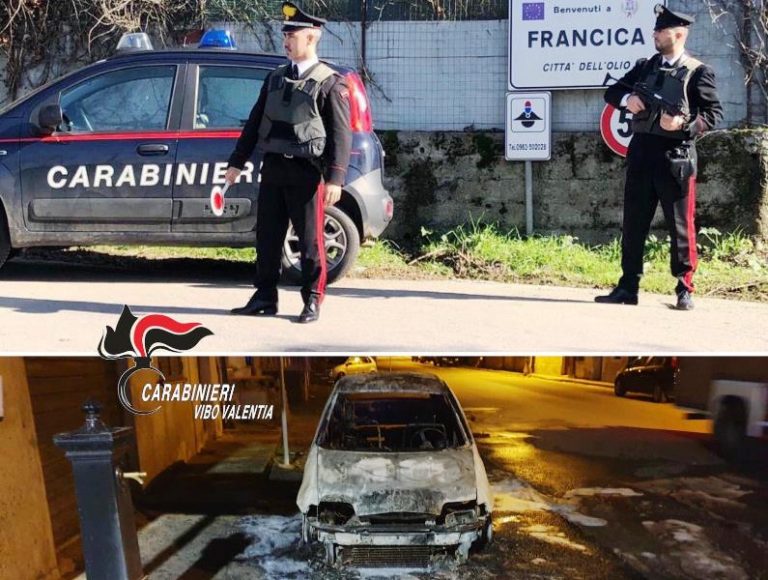 Incendiò un’auto a Francica, 26enne denunciato dai carabinieri
