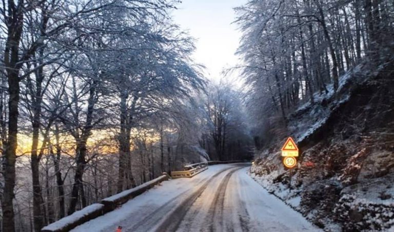 Prima neve sulle Serre vibonesi, mezzi Anas a lavoro sulla ex Ss110