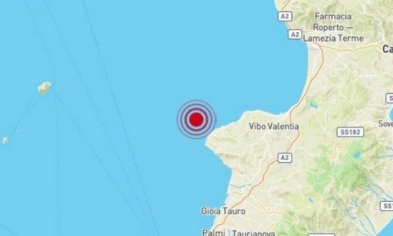 Lieve scossa di terremoto di magnitudo 3.2 al largo della costa vibonese