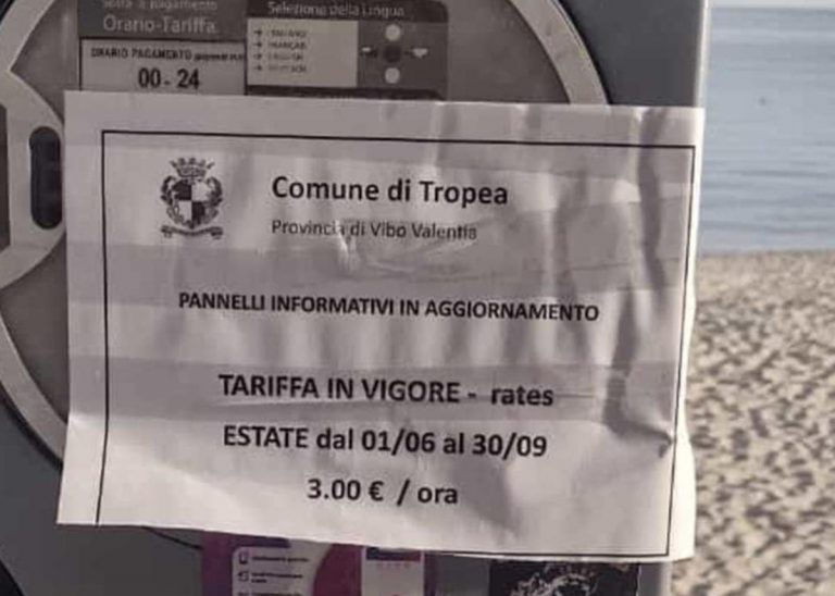 Parcheggi e tariffe alle “stelle”: a Tropea si paga sino a tre euro all’ora