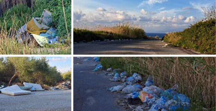 Il blu del mare vibonese, il golfo di Sant’Eufemia sullo sfondo e… una strada piena di rifiuti – Foto