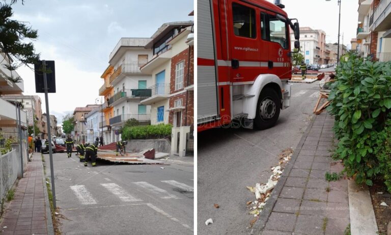 Vento a Briatico, danni ai tetti e pannelli per strada. Strada chiusa tra Serra e Soriano