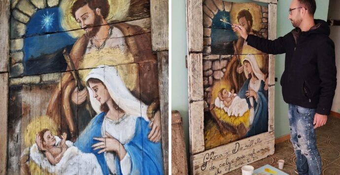 Zungri, la “Natività” dipinta su una vecchia porta: l’opera dell’artista locale Antonio Gaudioso