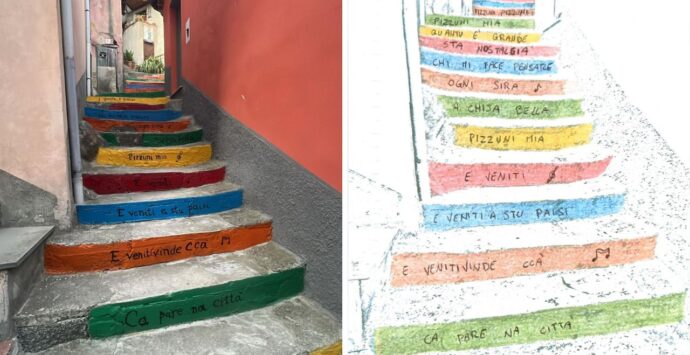 Una scala colorata anima il cuore di Pizzoni, la Pro loco: «Omaggiamo il paese e le nostre radici»
