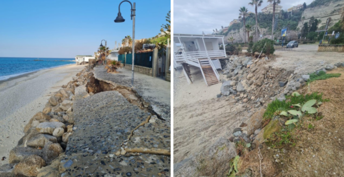 Il lungomare di Tropea devastato dalle mareggiate, Piserà scrive ai commissari: «Stagione alle porte, intervenite subito»