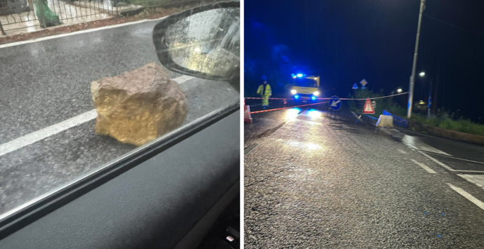 Massi sulla statale 18 nei pressi di Longobardi: chiusa la strada, vigili del fuoco sul posto per verificare la tenuta del costone