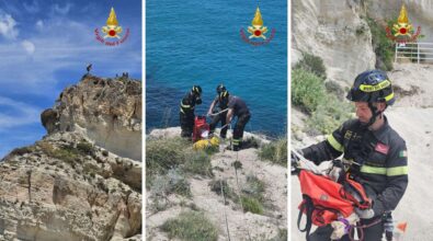 Ricadi, i vigili del fuoco e gli speleologi del Saf salvano una capretta in difficoltà su una scogliera a strapiombo