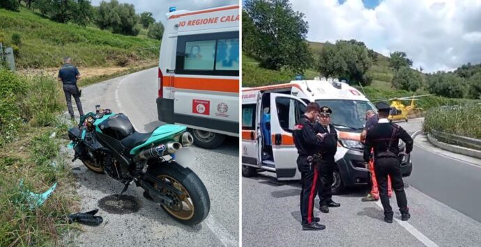Incidente a Gerocarne, perde il controllo della moto e cade: trasportato con l’elisoccorso a Catanzaro