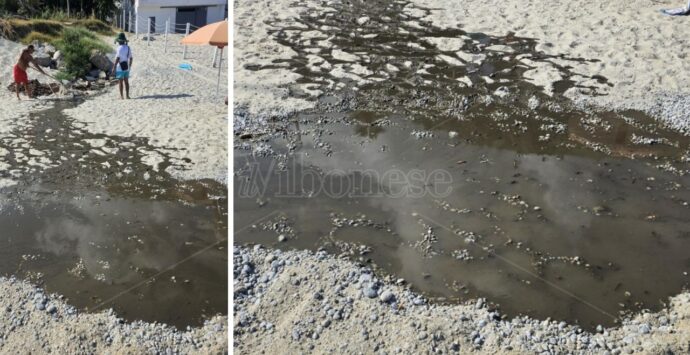 Tropea, una pozzanghera di fogna in spiaggia tra ombrelloni e turisti sconcertati: «Situazione gravissima»